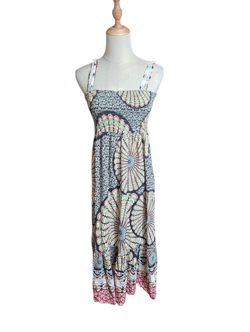 Wodemaya Smocked Maxi Sundress in Multicolor Floral Medallion